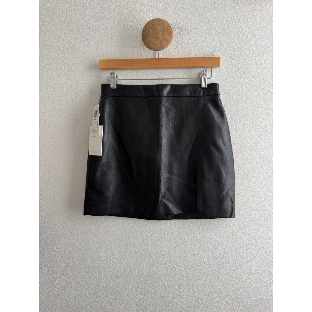 Wilfred Tempest Mini Skirt Black Vegan Leather Faux Slit Size 4